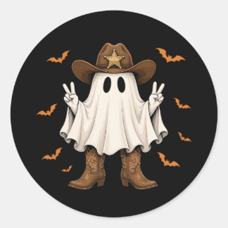 Cute Cowboy Ghost Sheriff Peace Funny Halloween Classic Round Sticker