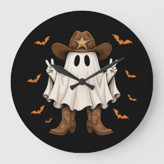 Cute Cowboy Ghost Sheriff Peace Funny Halloween Large Clock