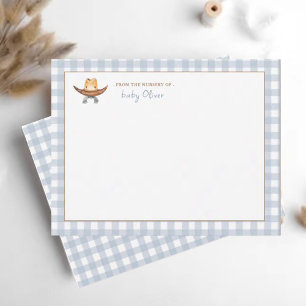 Cute Cowboy Hat Blue Gingham Personalised Thank You Card