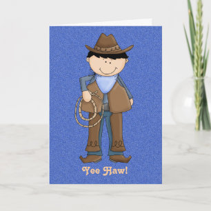 Cute Cowboy on Denim Birthday Card