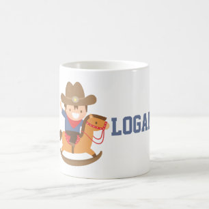 Cute Cowboy on Rocking Horse Personalised Mug
