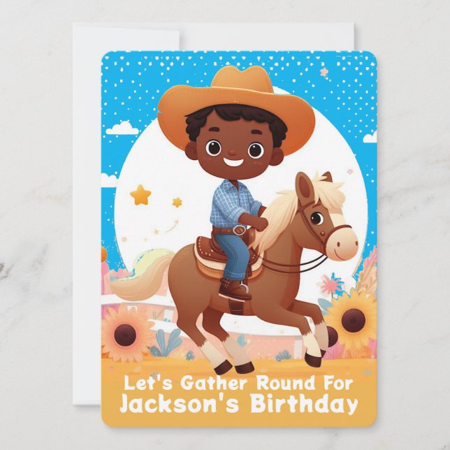 Cute Cowboy Riding Horse Birthday Invitation (Front)