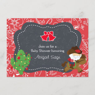 Cute Cowboy Santa and Horse Holiday Baby Shower Invitation