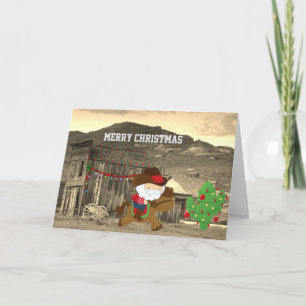 Cute Cowboy Santa Riding Horse Western Christmas Holiday Card