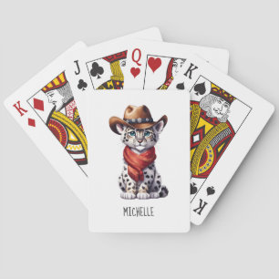 Cute Cowboy Snow Leopard Name Playing Cards