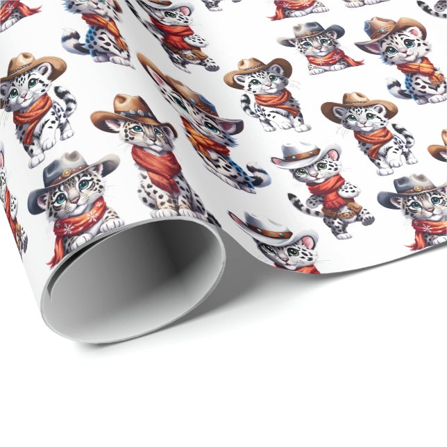 Cute Cowboy Snow Leopard  Wrapping Paper (Roll Corner)