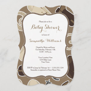 Cute Cowboy Theme Baby Shower Invite Brown