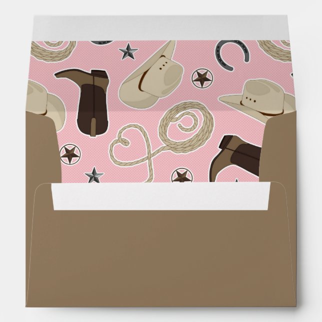 Cute Cowboy Theme Pattern Pink and Brown Envelopes (Back (Bottom))