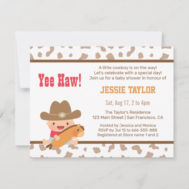 Cute Cowboy Western Theme Baby Shower Invitations (Front)