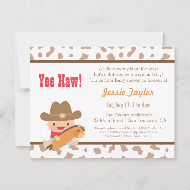 Cute Cowboy Western Theme Baby Shower Invitations (Front)