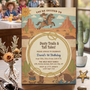 Cute Cowboy with Horse 1st Birthday Party Invitation