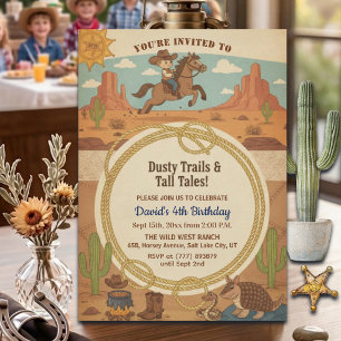 Cute Cowboy with Horse 4th Birthday Party Invitation