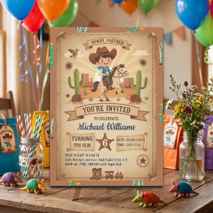 Cute Cowboy with Horse 6th Birthday Party Invitation