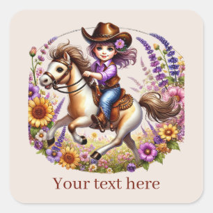 Cute Cowgirl add text  Square Sticker