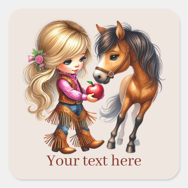 Cute Cowgirl add text  Square Sticker (Front)