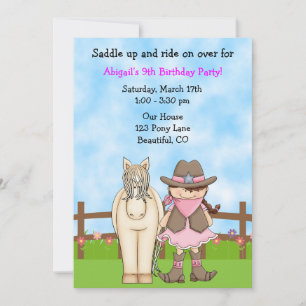 Cute Cowgirl and Horse Birthday Invitation