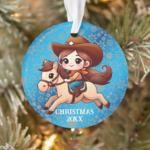 Cute Cowgirl and Horse Western Christmas Ornament