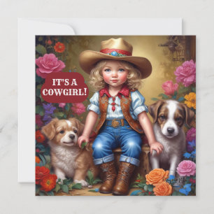Cute Cowgirl Baby Shower Dog Flower Baby Shower Invitation