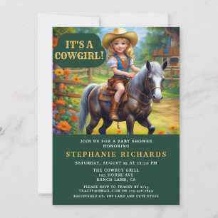 Cute Cowgirl Baby Shower Horse Flower Invitation