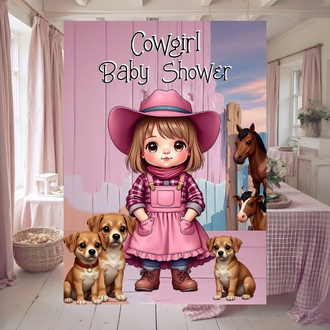 Cute Cowgirl Baby Shower Pink Blue Animals Invitation (Creator Uploaded)