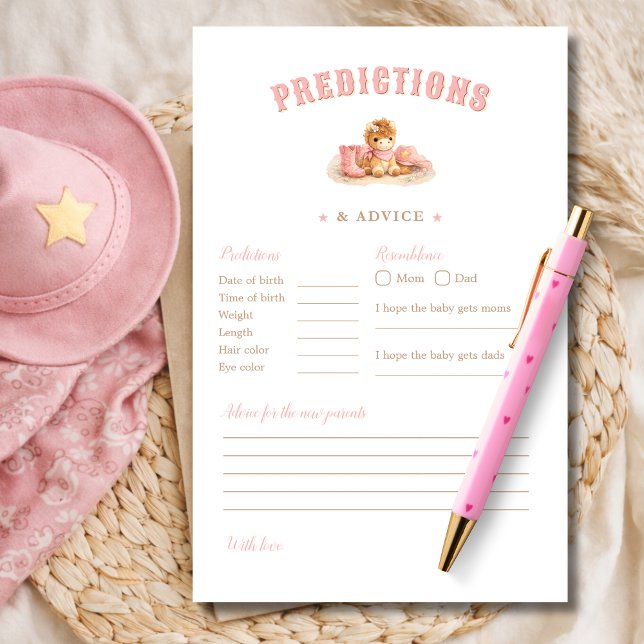 Cute Cowgirl Baby Shower Predictions & Advice Game (Creator Uploaded)