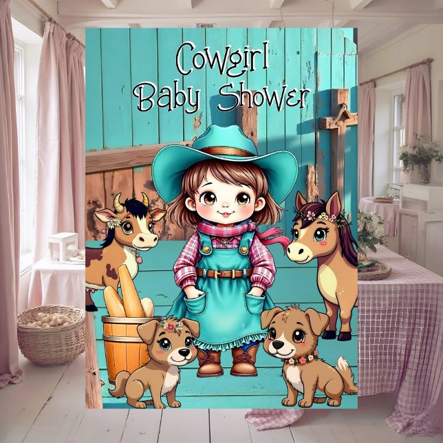 Cute Cowgirl Baby Shower Teal Pink Pets Invitation (Creator Uploaded)