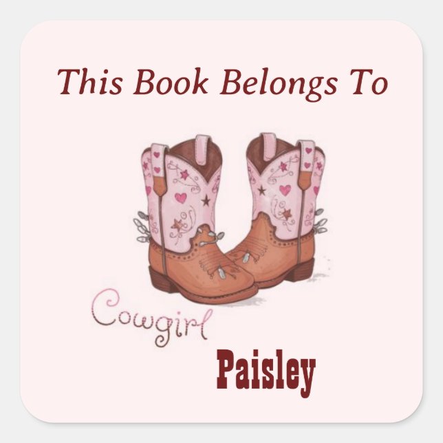 Cute CowGirl Boots This Book Belongs To Square Sticker (Front)