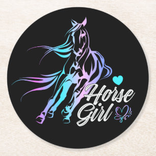 Cute Cowgirl Equestrian Black Western Party Horse Round Paper Coaster
