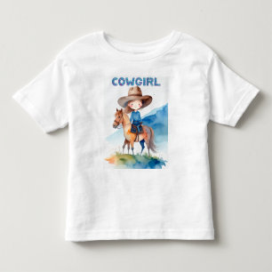 Cute Cowgirl Girl Riding Horse Watercolor Design Toddler T-Shirt
