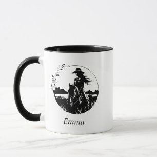 Cute Cowgirl Horse in Country,Western,Black White Mug