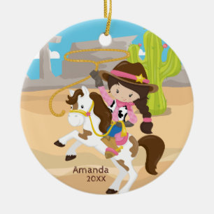 Cute Cowgirl Horseback Girl Christmas Ornament