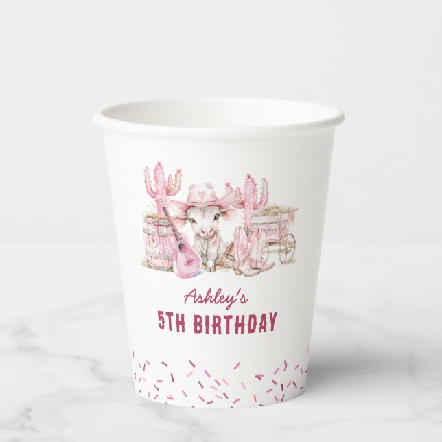 Cute Cowgirl Kids Birthday Paper Cups (Front)