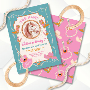 Cute Cowgirl Mod Horse Western Birthday Invitation