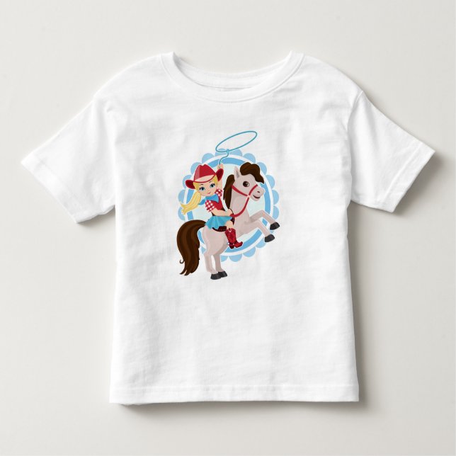 Cute Cowgirl on Horse - Rodeo Blonde Toddler T-Shirt (Front)