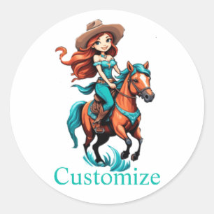 Cute Cowgirl Riding Pony Thunder_Cove Classic Round Sticker