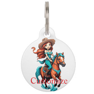 Cute Cowgirl Riding Pony Thunder_Cove Pet Tag