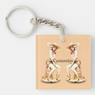 Cute Cowgirl Sitting Thunder_Cove Key Ring
