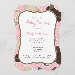 Cute Cowgirl Theme Baby Shower Invite Pink Brown