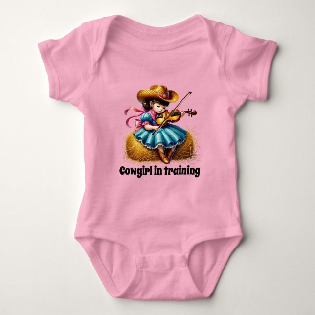 Cute cowgirl training customisable girls  baby bodysuit (Front)
