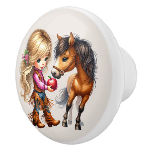 Cute cowgirls girls room ceramic knob
