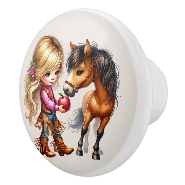 Cute cowgirls girls room  ceramic knob (Right)