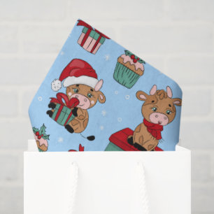 Cute Cows Christmas Holidays Winter Modern Pattern Tissue Paper
