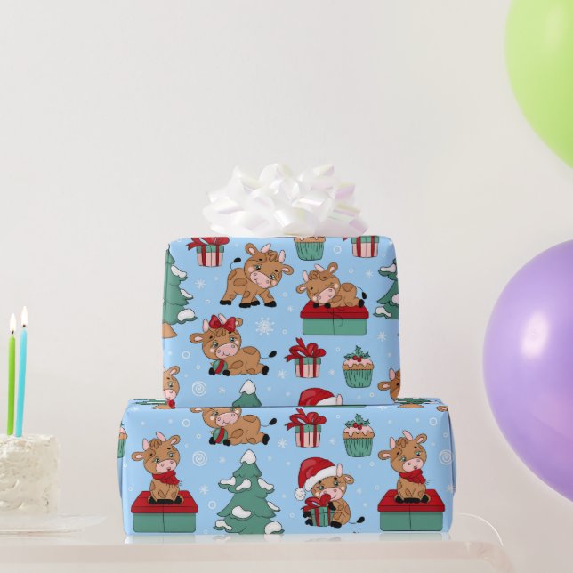 Cute Cows Christmas Holidays Winter Modern Pattern Wrapping Paper (Party Gifts)