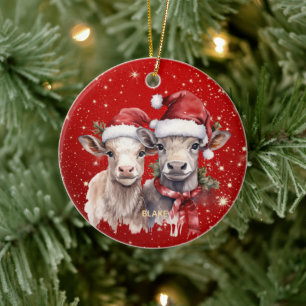 Cute Cows - Newborn & Kids Personalised Christmas Ceramic Ornament