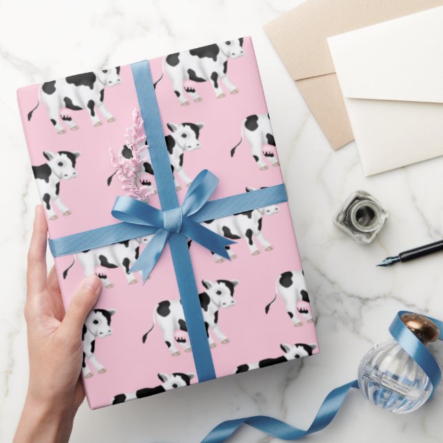 Cute Cows On Pink Wrapping Paper (Gifting)