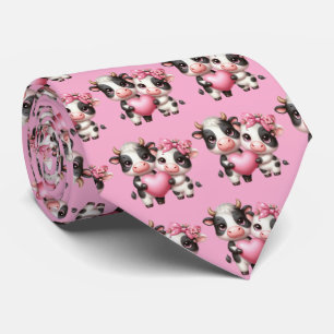 Cute Cows Pink Heart Tie