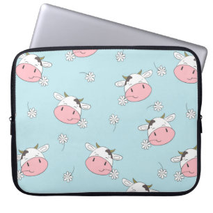 Cute cows seamless pattern. Vintage childish backg Laptop Sleeve