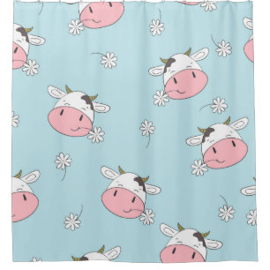 Cute cows seamless pattern. Vintage childish backg Shower Curtain