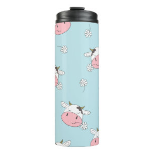 Cute cows seamless pattern. Vintage childish backg Thermal Tumbler