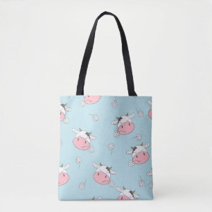 Cute cows seamless pattern. Vintage childish backg Tote Bag